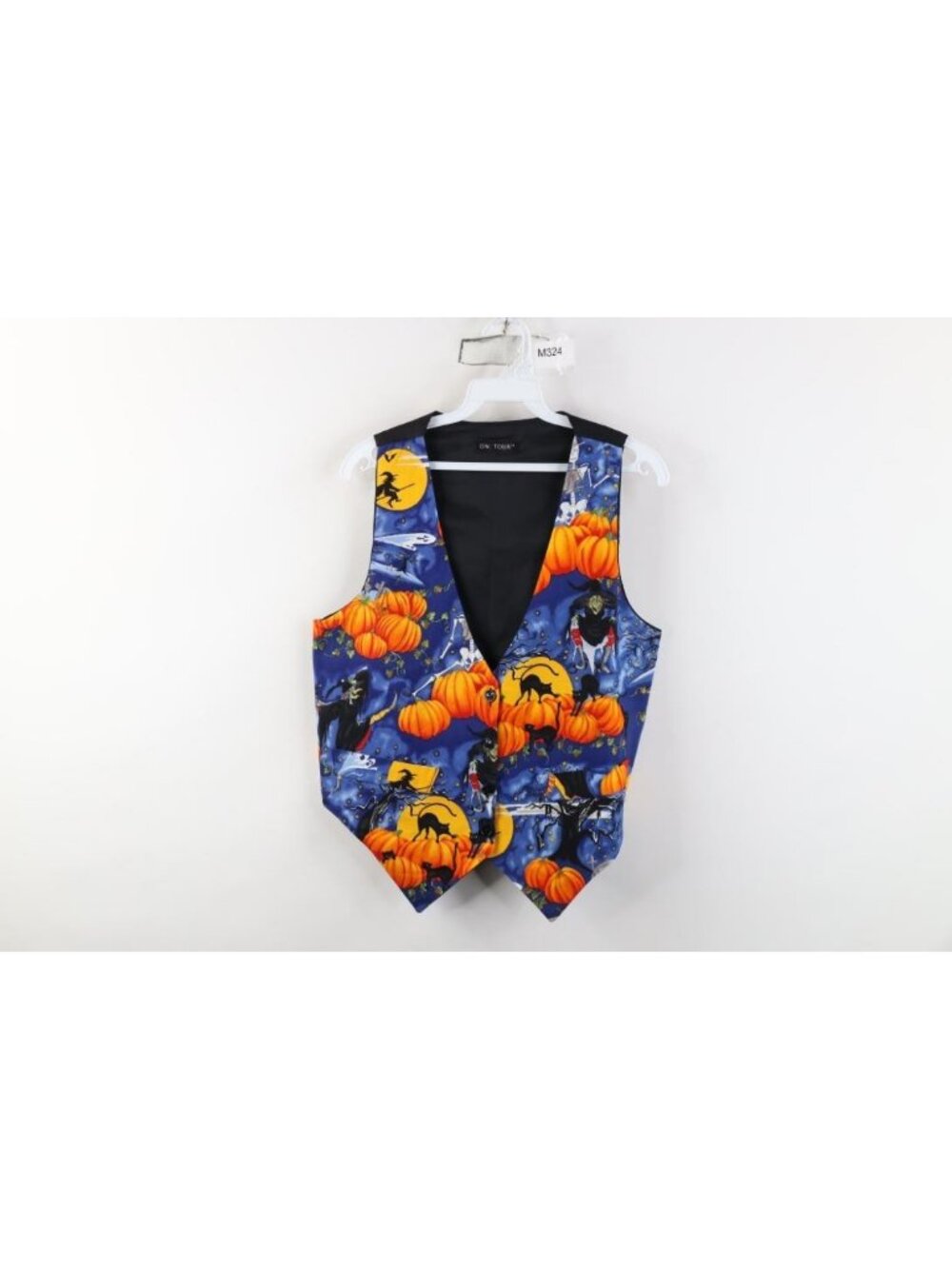 Vintage 90s Womens Small Halloween Pumpkin Witch Ghost Tie Back Vest Jacket